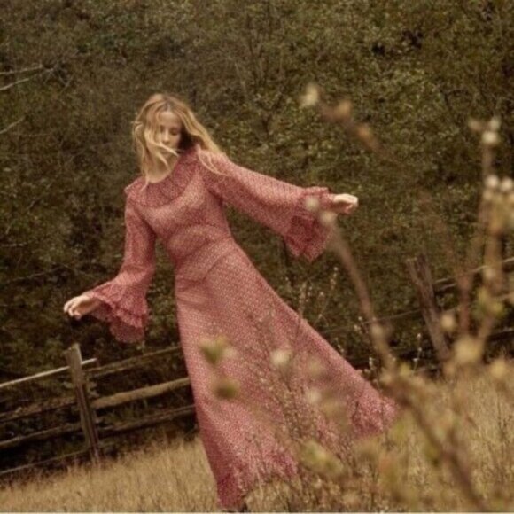 Doen Dresses & Skirts - Doen Heirloom Red sheer Constellation poppy Ruffled Tiered Gown Dress size large